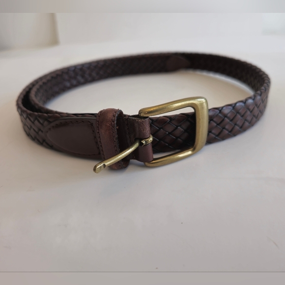 Other - Men's Genuine Leather Braided Brown Belt Bonded Lacing  Brass Buckle Size 40
